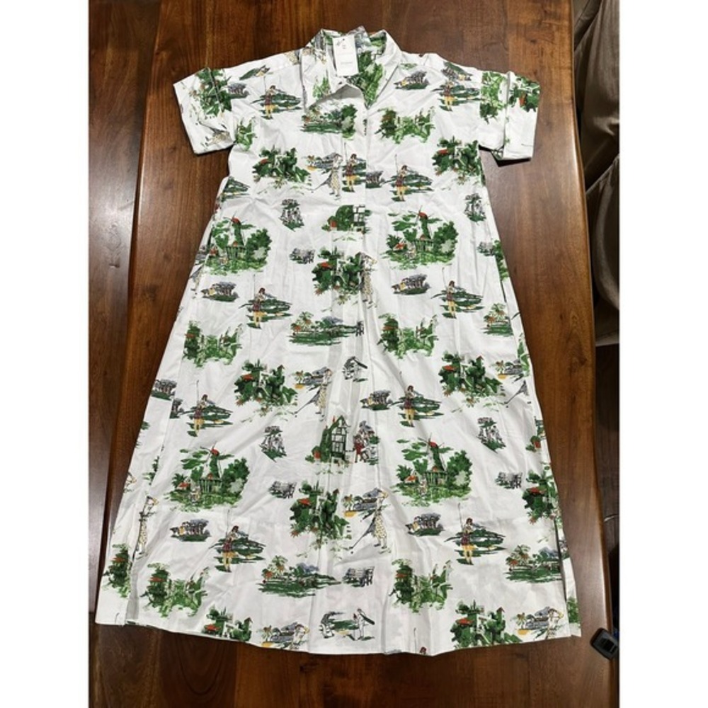 Katie Kime Golf Toile Taza Maxi Dress White Green Cotton KK2331 Small NWT